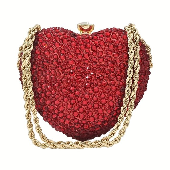 Cute Heart Shape Clutch Purse Mini Love Heart Rhinestone Wedding Handbag Party - Picture 4 of 9